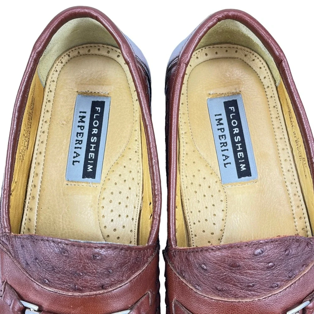 Florsheim Imperial Mens 8D Cognac Full Quill Ostrich Leather‎ Horse Bit Loafer